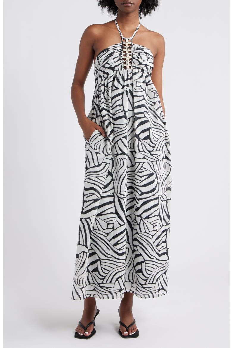 Palazzo Printed Halter Midi Dress, Main, color, PLAYA BLANCA