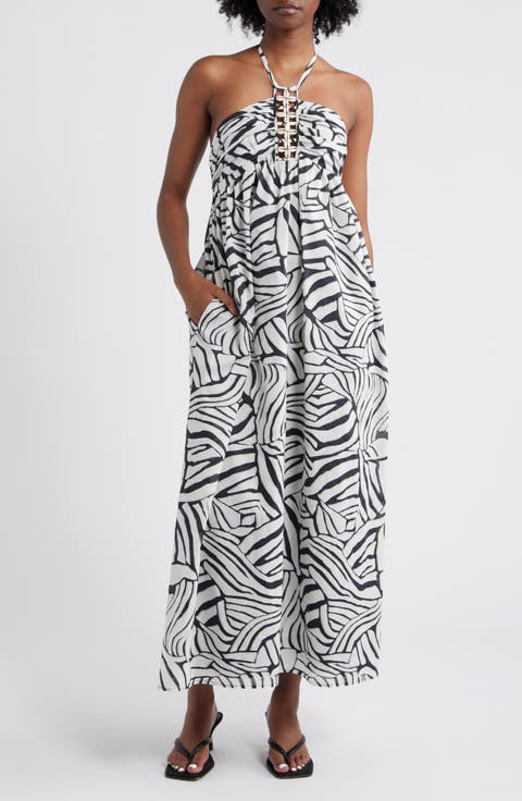 Palazzo Printed Halter Midi Dress