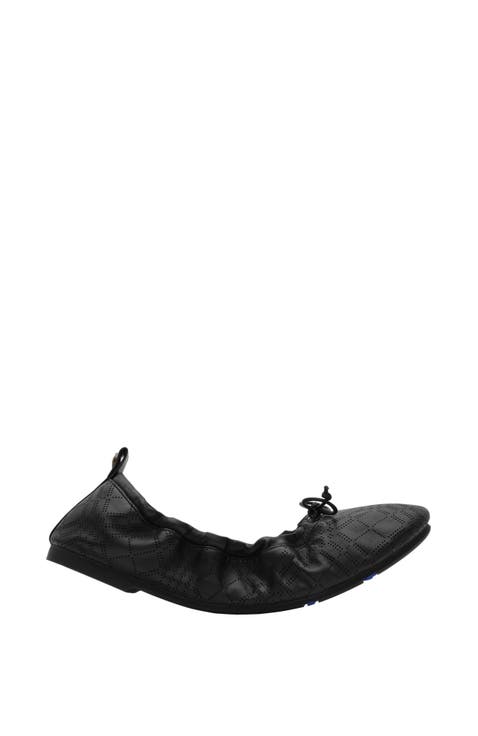 Check Leather Fawn Ballerinas