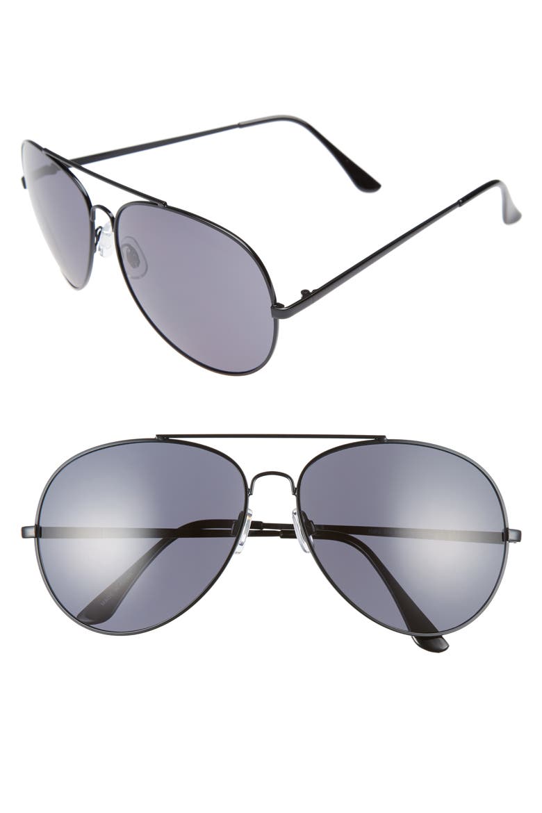 65mm Oversize Aviator Sunglasses, Alternate, color, BLACK/ BLACK