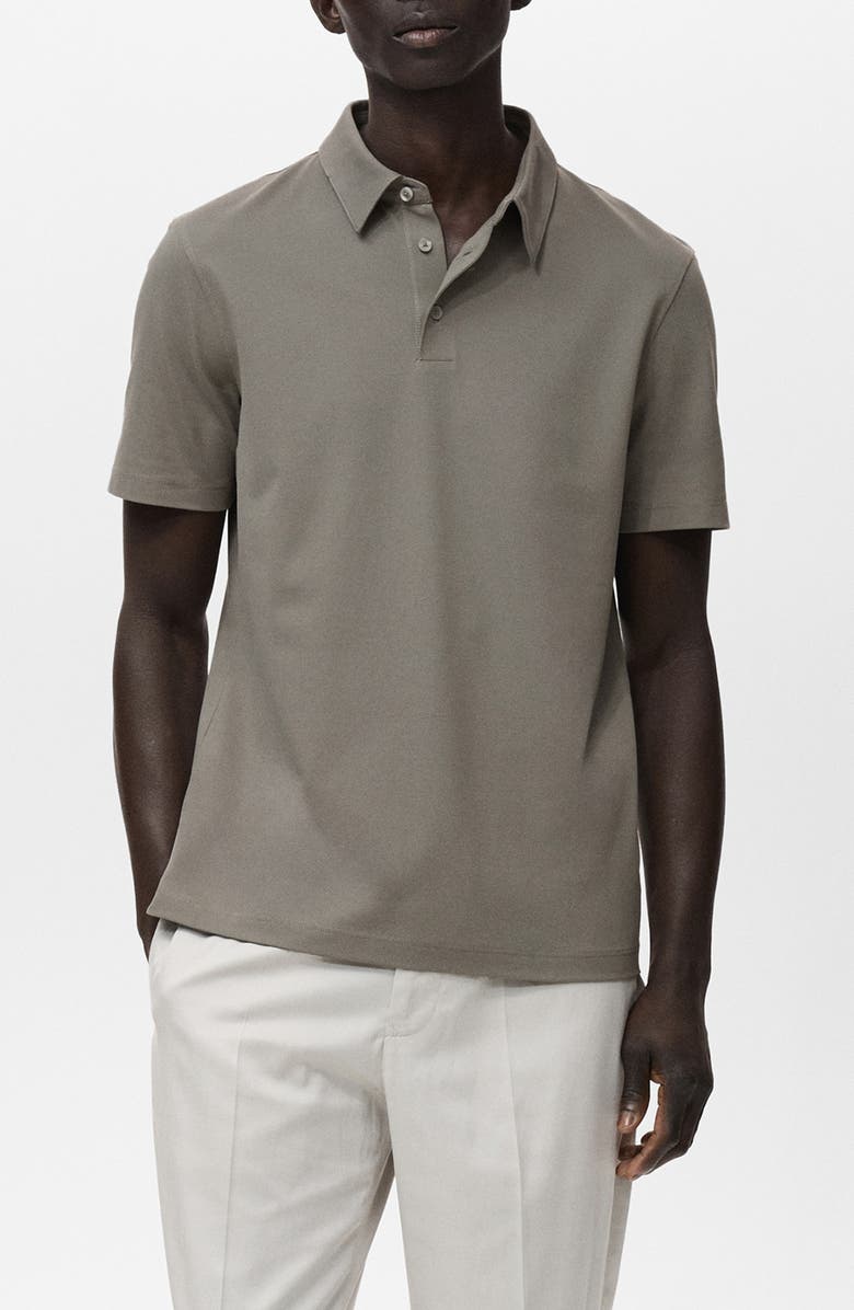 MANGO Solid Cotton Blend Piqué Polo, Main, color, Dark Green