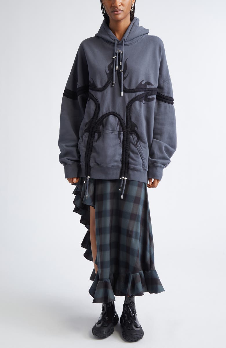 Collina Strada Star Tie Dye Cotton Fleece Hoodie, Alternate, color, Charcoal Flames