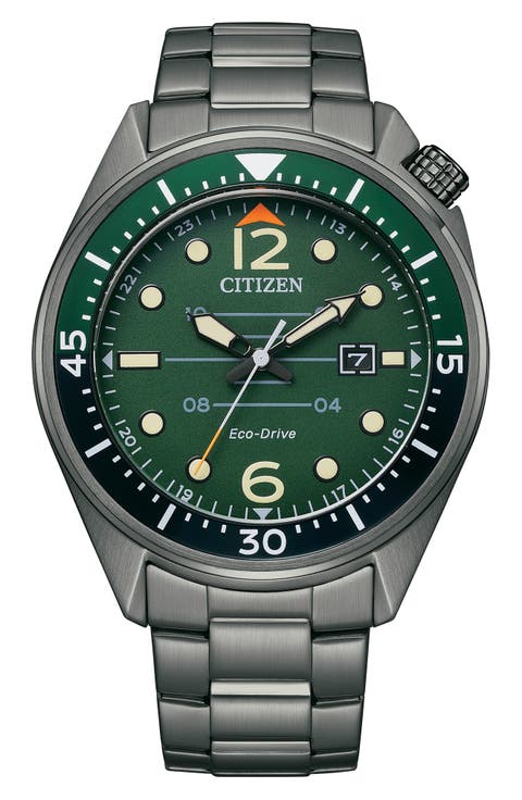 Eco Drive Three-Hand Quartz Stainless Steel Bracelet Watch, 43mm