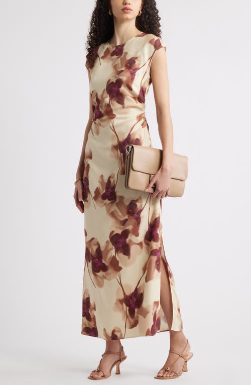 Nordstrom Drape Cap Sleeve Maxi Dress In Yellow- Tan Dancing Poppy