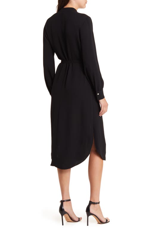 Hugo Boss Belted Shirt Dress With Collarless Styling And Button Cuffs In Black
