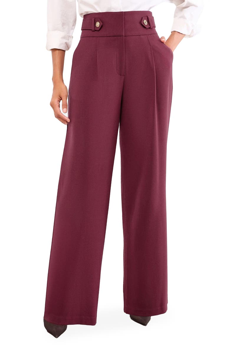 Button Detail Wide Leg Pants, Main, color, BURGUNDY