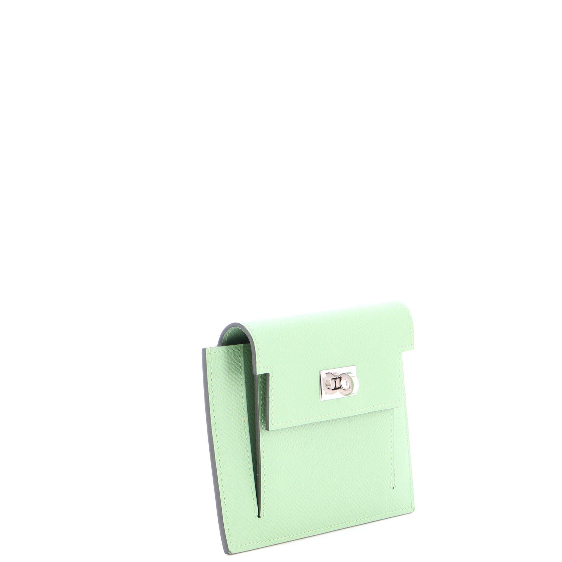 Pre-Owned Hermes Kelly Pocket Compact Wallet Epsom, Alternate, color, Vert Criquet