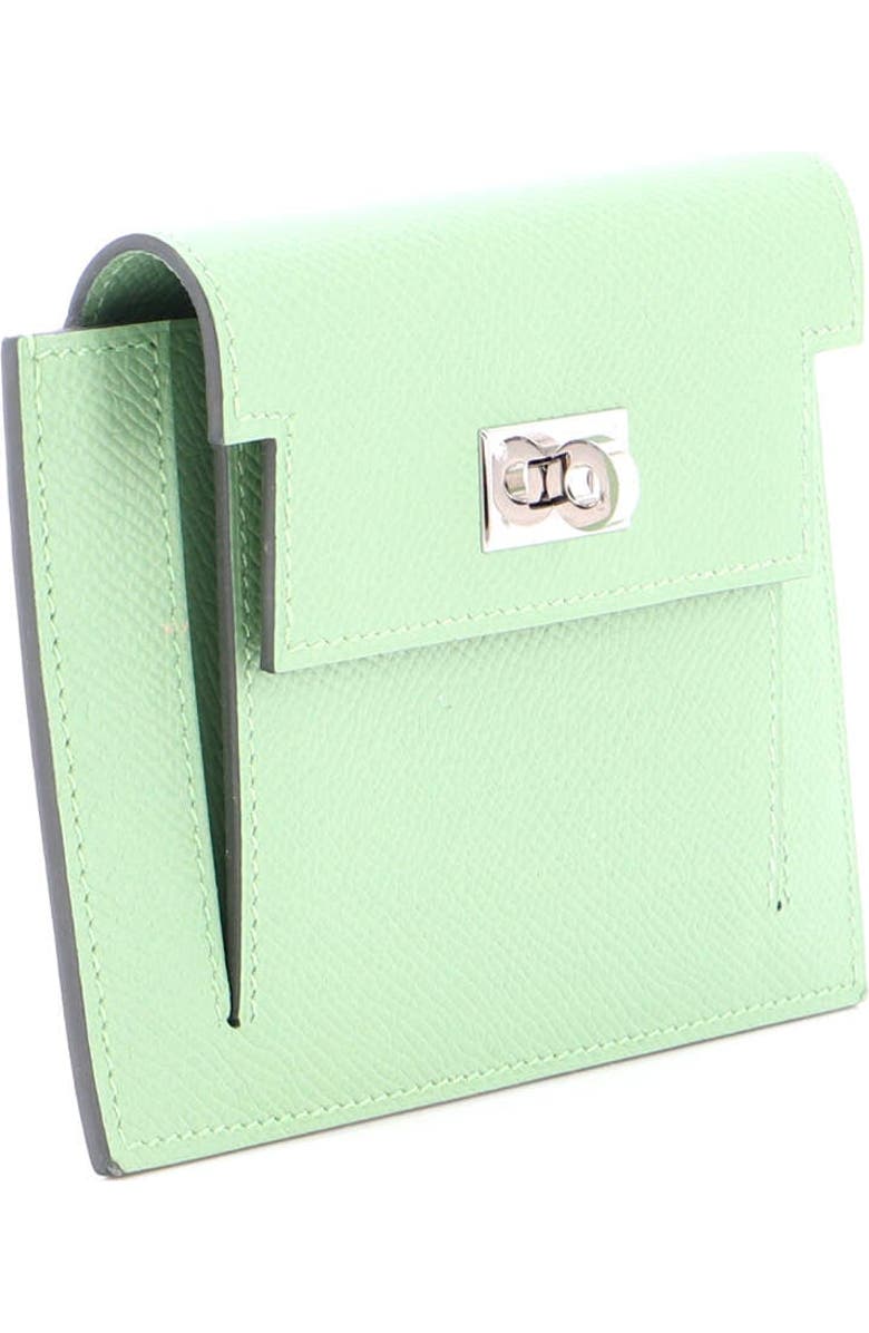 Pre-Owned Hermes Kelly Pocket Compact Wallet Epsom, Alternate, color, Vert Criquet