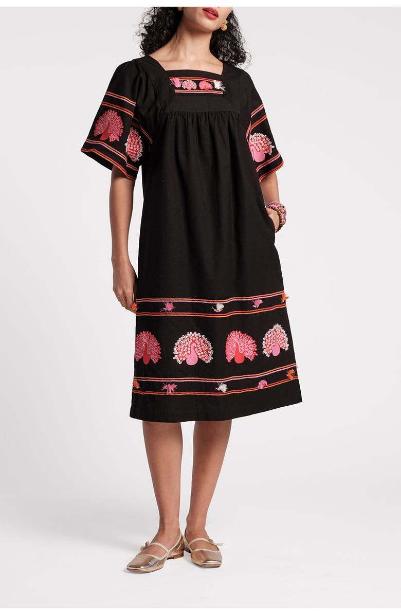 Frances Valentine Picnic Peacock Dress, Main, color, Black/Multi