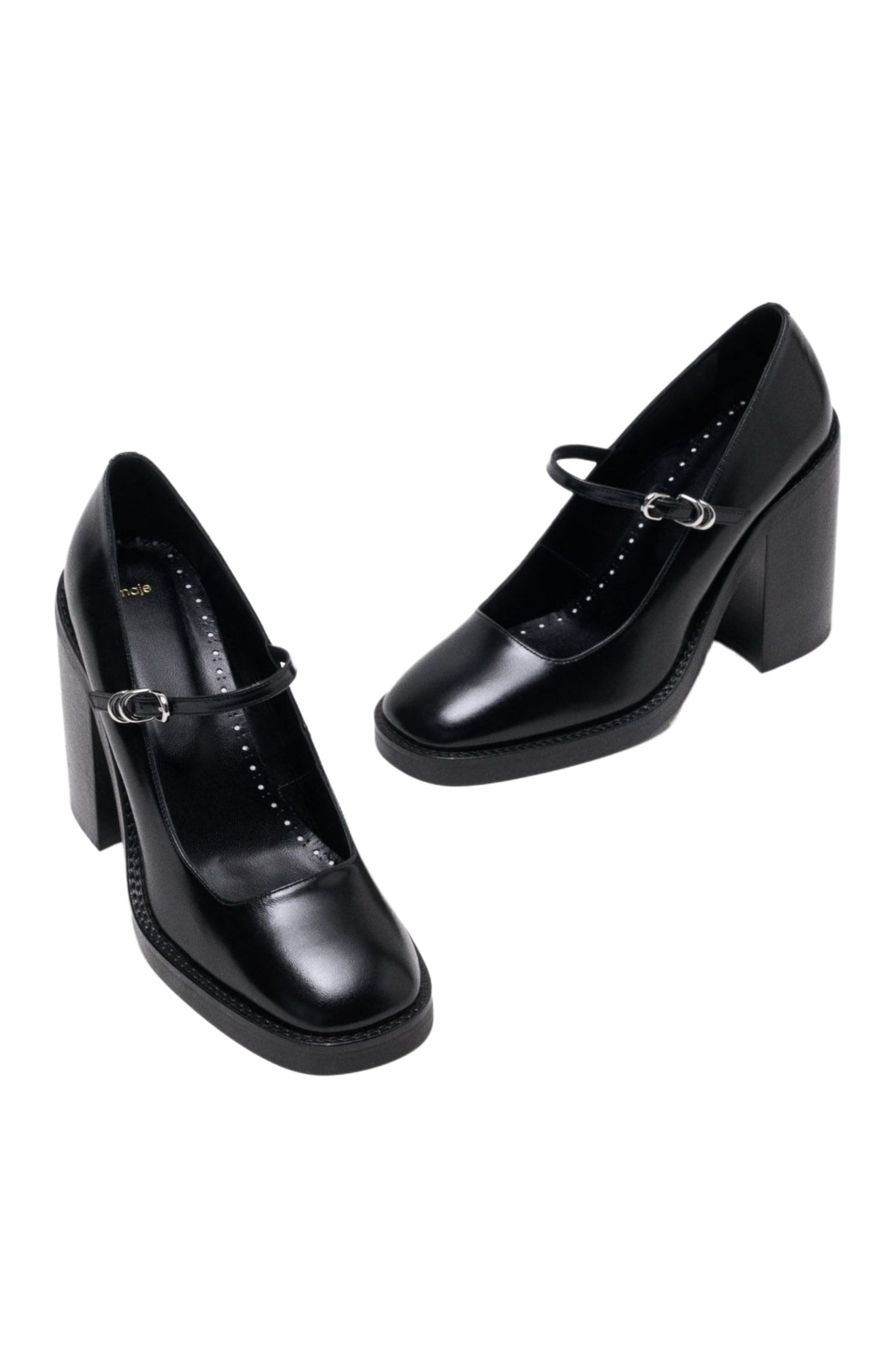 maje Leather Mary Janes, Alternate, color, Black