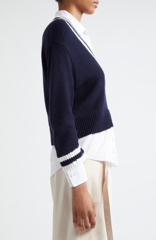 Cinq À Sept Santina Sequin Detail Layered Sweater In Navy/white