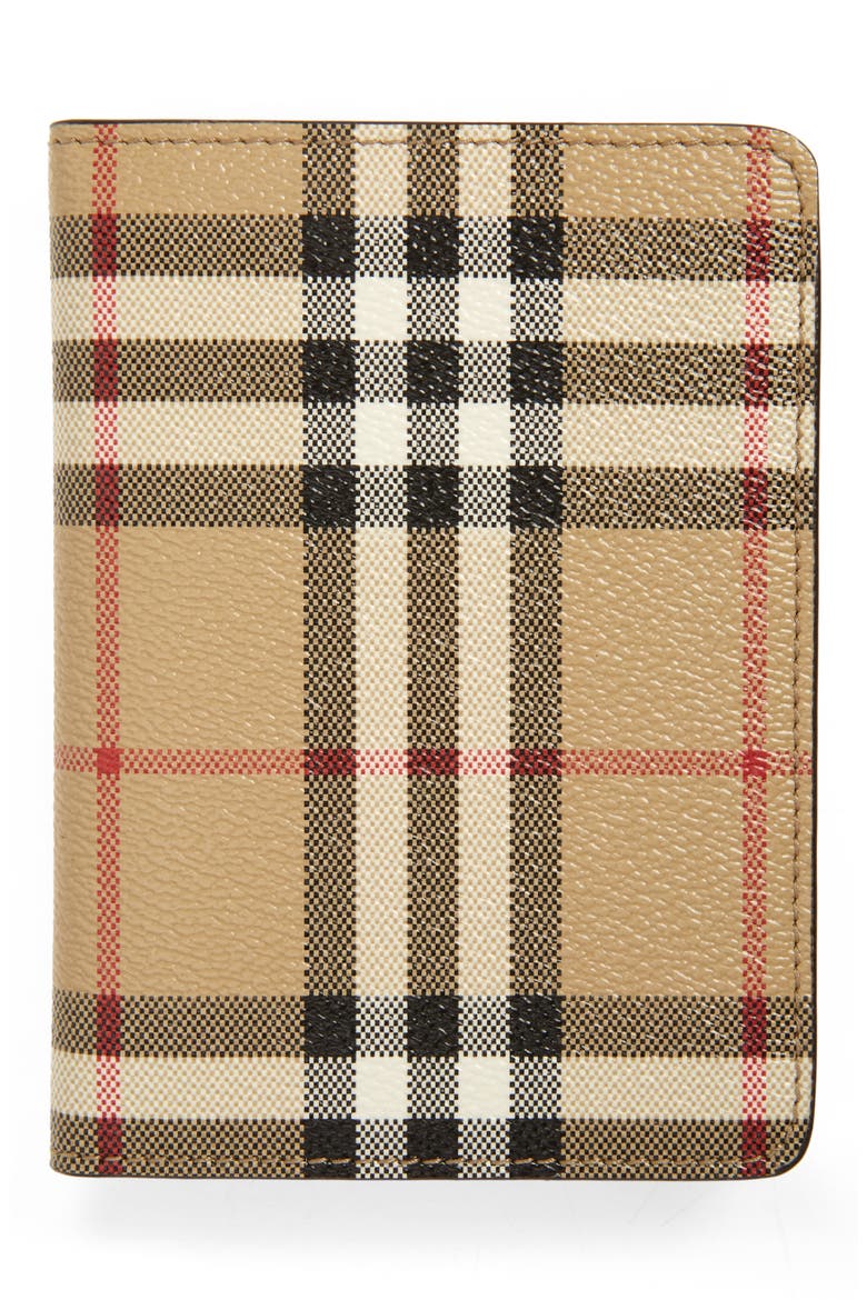 Vintage Check Coated Canvas & Leather Passport Wallet, Main, color, ARCHIVE BEIGE