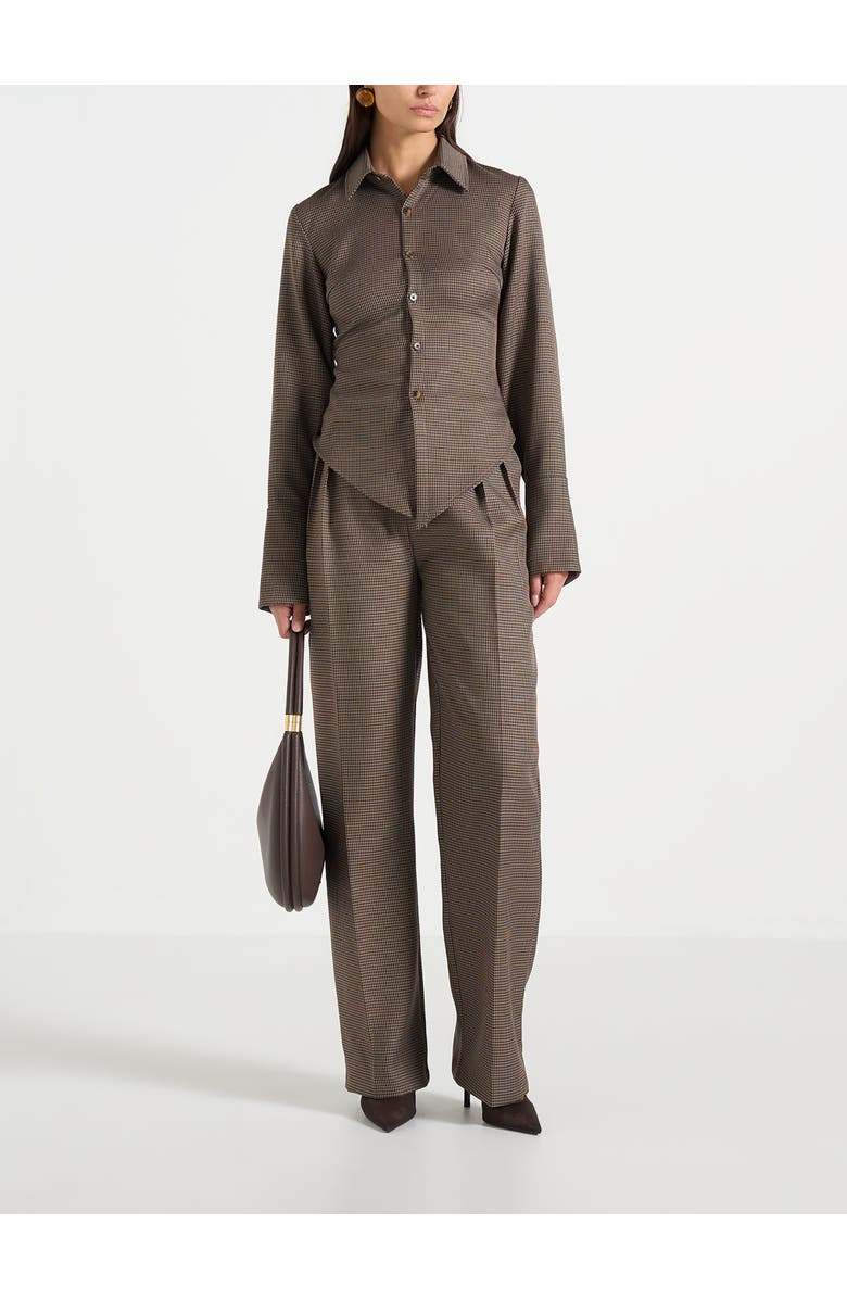 Manière De Voir Julie Houndstooth Twin Pleat Trousers, Main, color, Brown