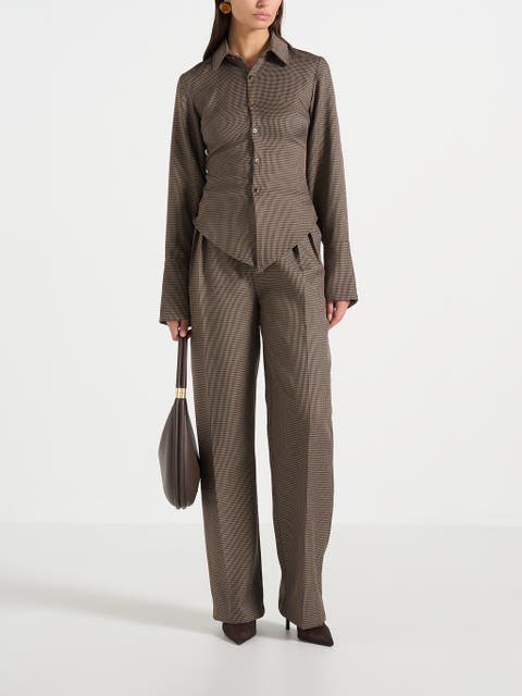 Julie Houndstooth Twin Pleat Trousers