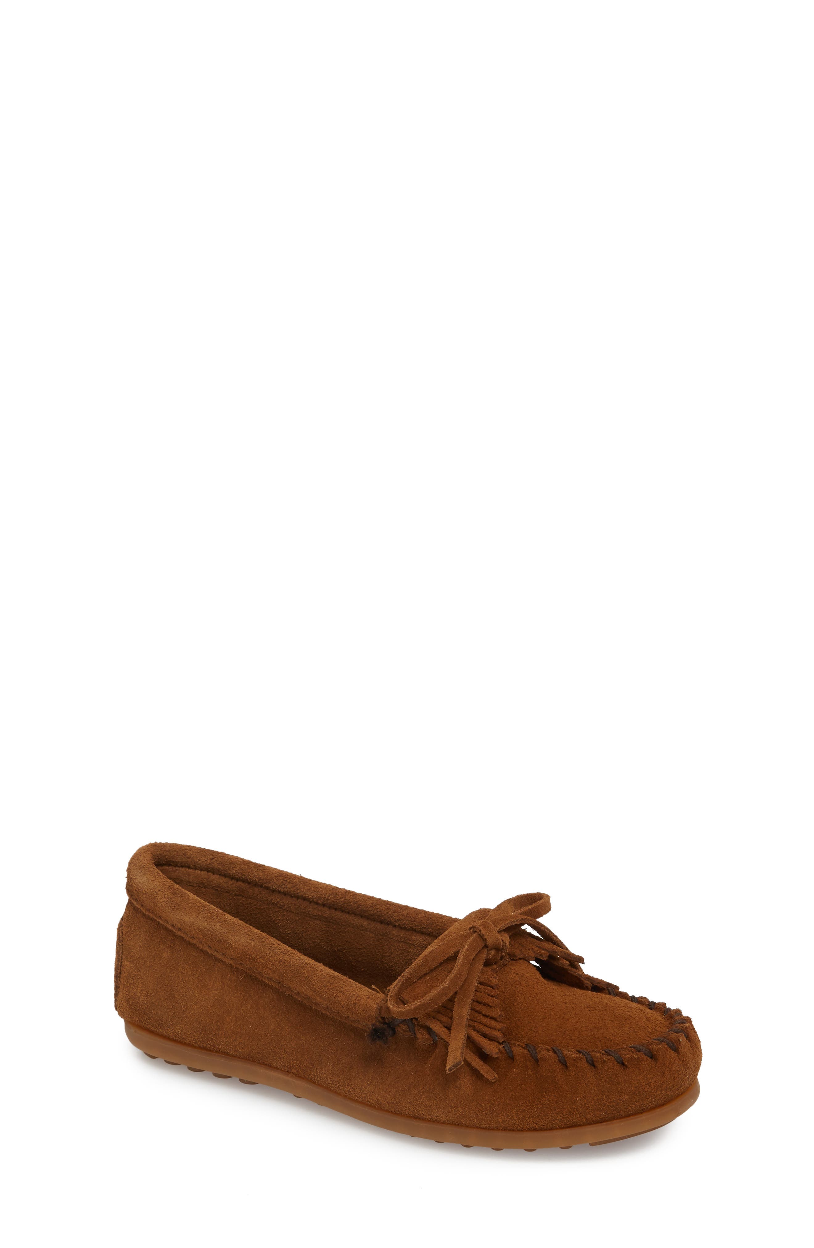 Minnetonka Kilty Driving Shoe, Main, color, Dusty Brown