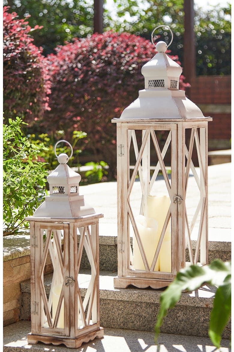 Set of 2 Oversize Farmhouse Hanging Candle Holders Decorative Floor Lanterns, Alternate, color, White