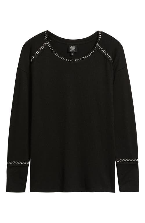 Bobeau Edge Stitch Tunic Top In Black