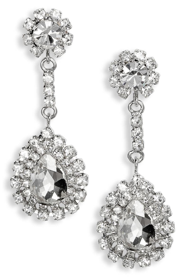 Large Crystal Teardrop Earrings, Main, color, CRYSTAL