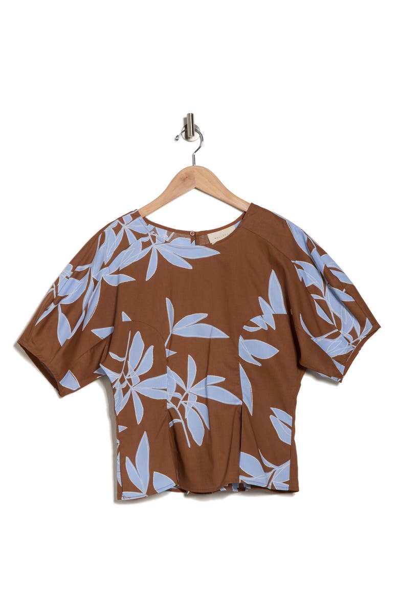 MELLODAY Floral Poplin Top, Alternate, color, Brown