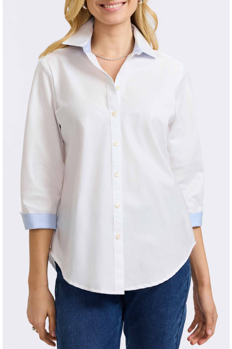 Margie Three-Quarter Sleeve Cotton Button-Up Shirt, Main, color, WHITE