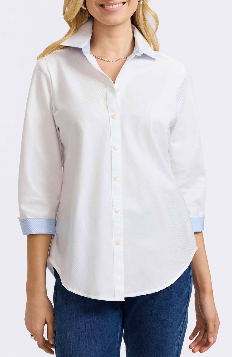 Foxcroft Margie Three-Quarter Sleeve Cotton Button-Up Shirt, Main, color, White