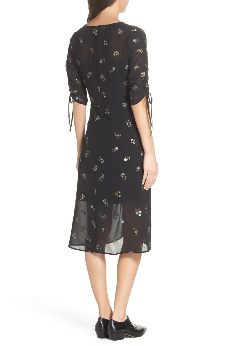 Floral Midi Dress, Alternate, color, BLACK