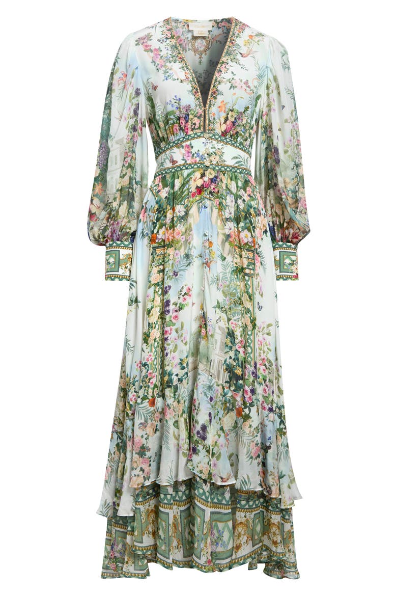 Floral Print Long Sleeve Button Front Silk Dress, Main, color, ART FOR THE EMPRESS