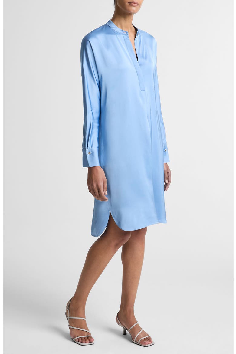 Band Collar Long Sleeve Satin Dress, Alternate, color, HYDRA
