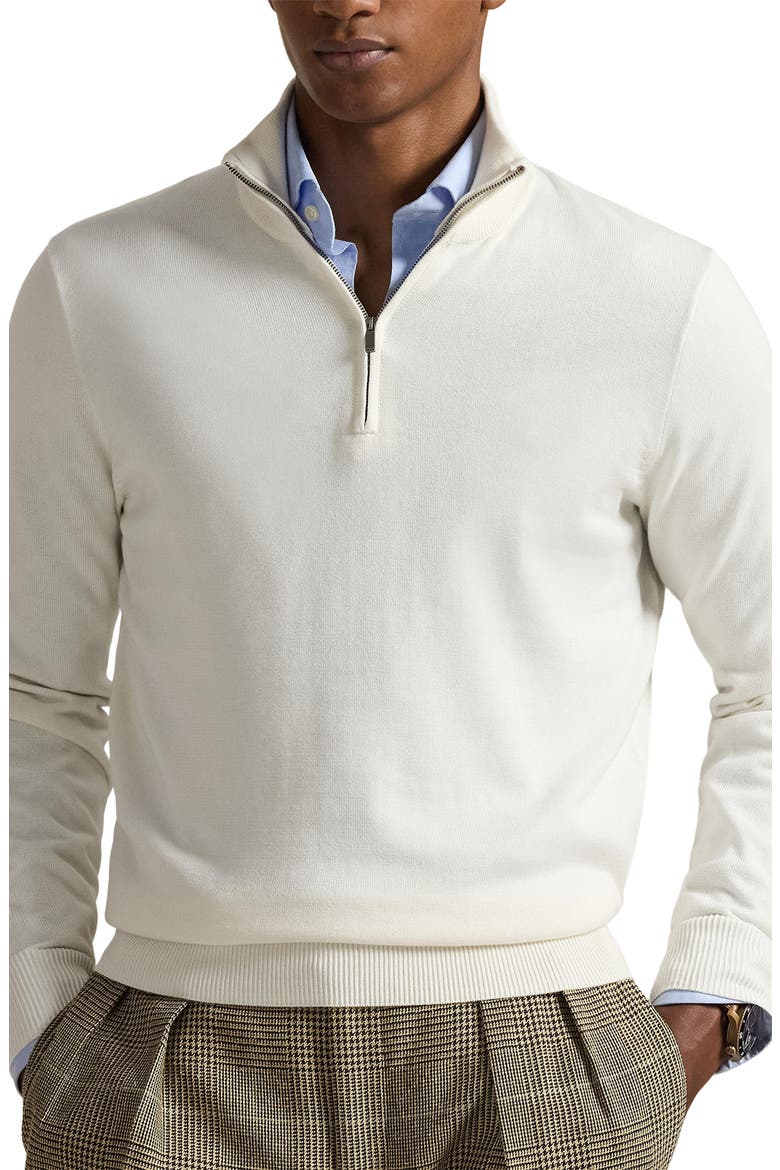 Quarter Zip Cotton Sweater, Main, color, WHITE