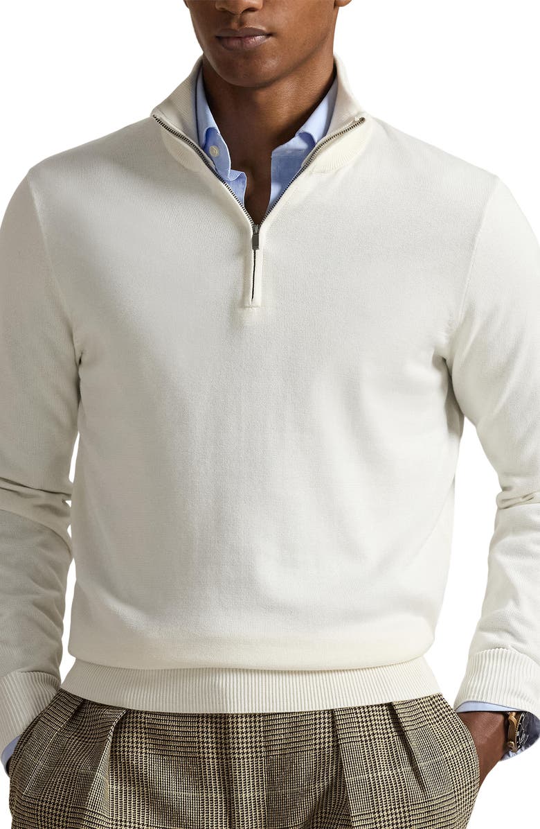 Polo Ralph Lauren Quarter Zip Cotton Sweater, Main, color, White