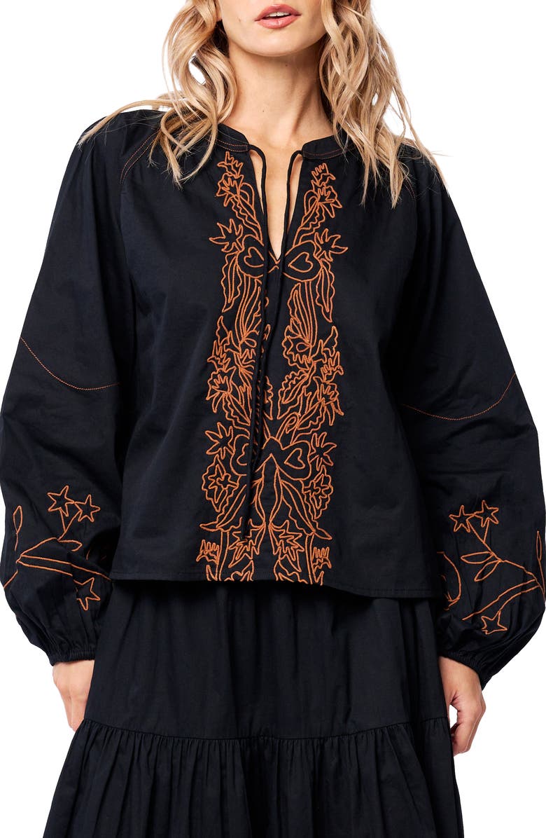 CIEBON Gracie Split Neck Top, Alternate, color, Black Multi