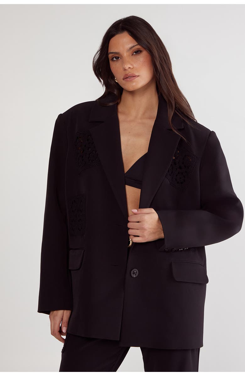 NASTY GAL Tailored Crochet Insert Oversized Blazer, Main, color, Black