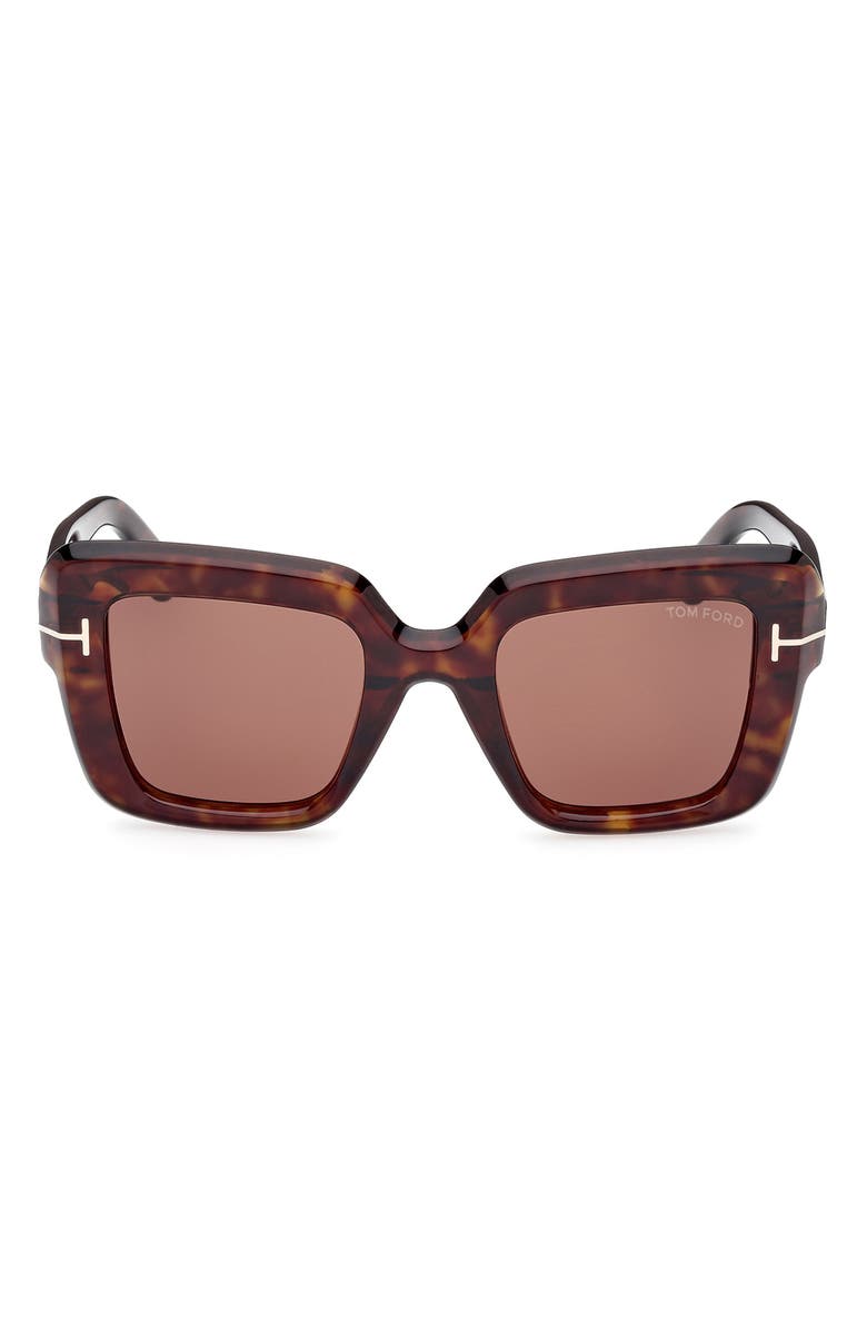 TOM FORD 52mm Square Sunglasses, Main, color, Dark Havana / Roviex