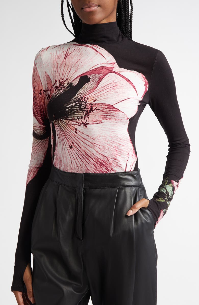 Alice + Olivia Delaina Floral Mock Neck Top, Alternate, color,