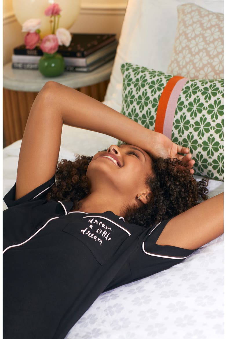 capri short sleeve pajamas, Alternate, color, BLACK