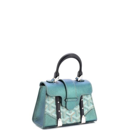 Pre-owned Goyard Goyard Structured Saigon Top Handle Bag Coated Canvas With Leather Nano In Green