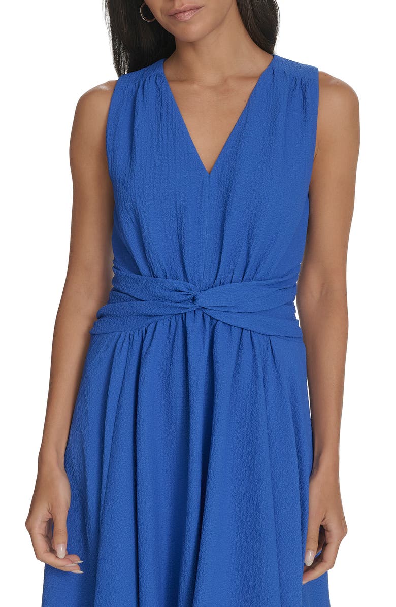 Calvin Klein Sleeveless Knotted Waist Gauze Midi Dress, Alternate, color, Capri