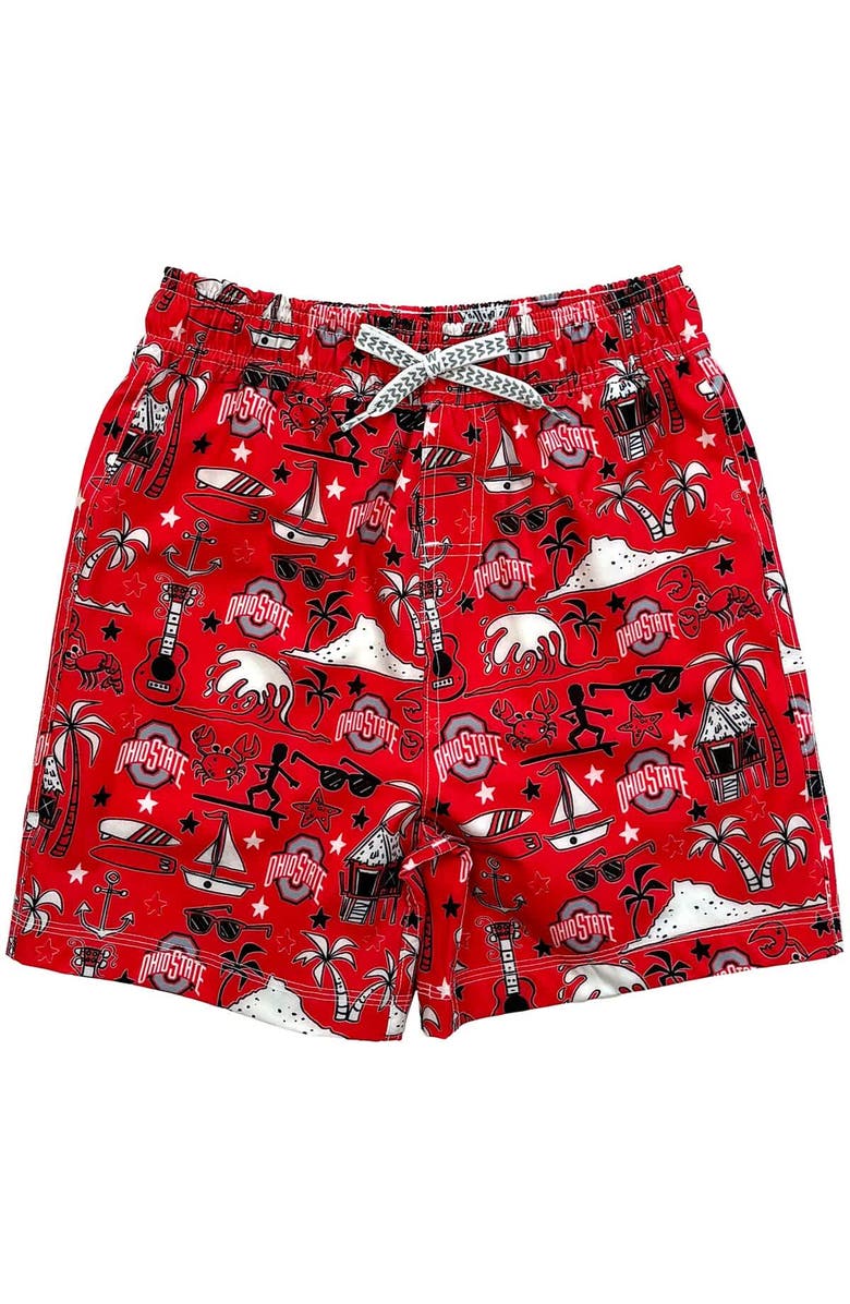 Wes & Willy Youth Wes & Willy Scarlet Ohio State Buckeyes Luau Swim Trunks, Alternate, color, 