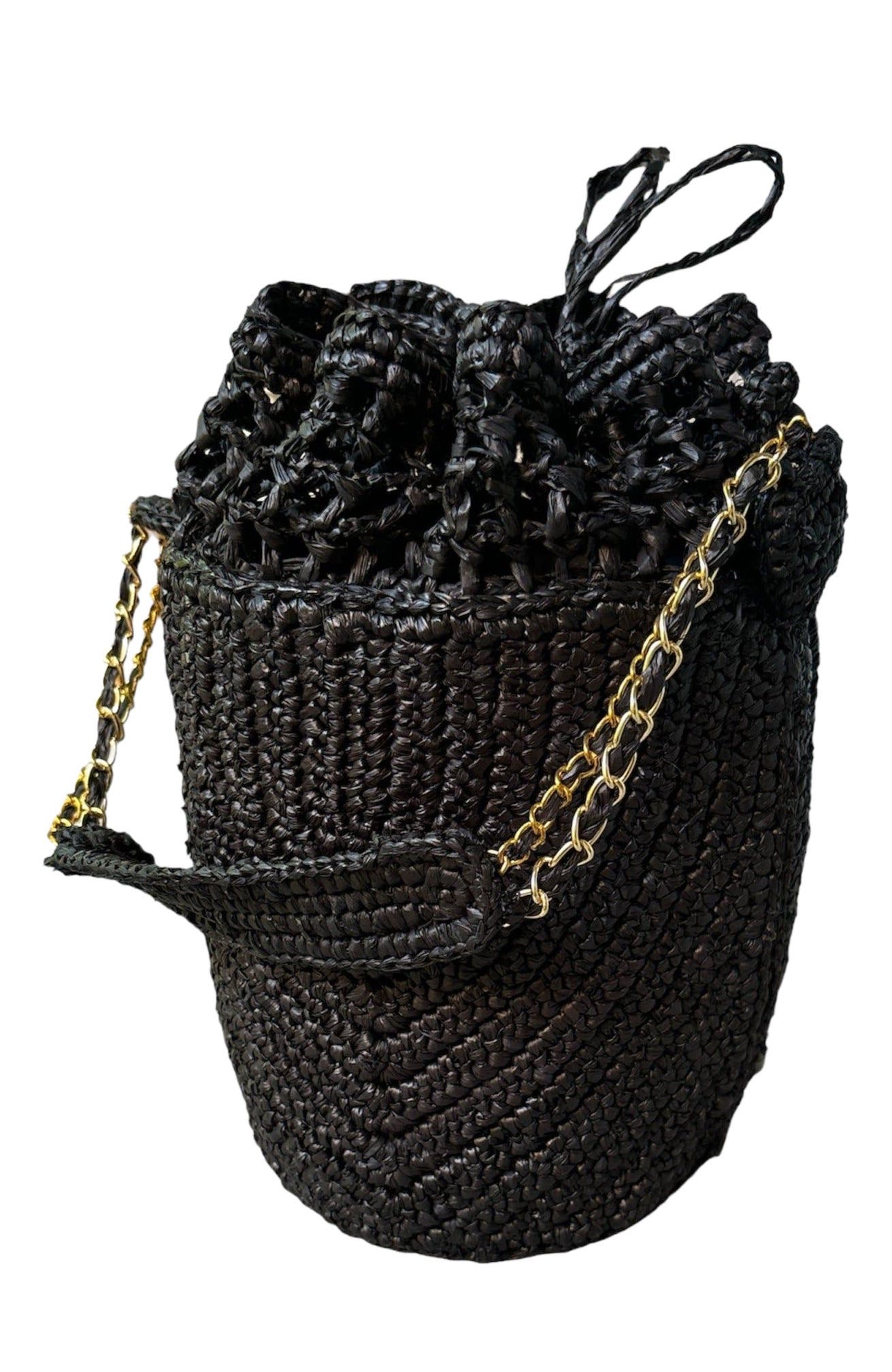 Zanatany Concepts Buckety Raffia Bag in Black 