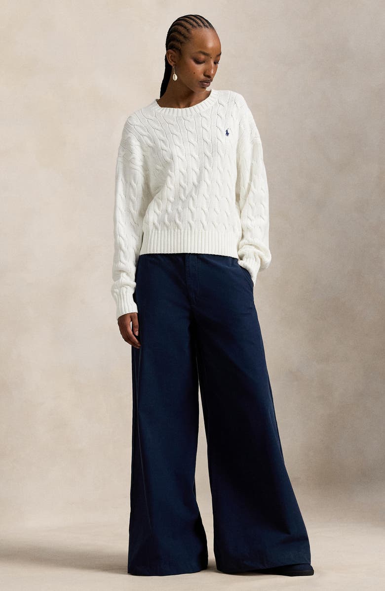 Polo Ralph Lauren Poplin Wide Leg Pants, Alternate, color, Navy