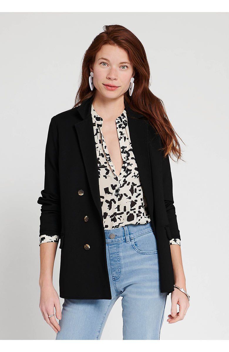Betabrand Double Breasted Blazer Stretch Ponte, Alternate, color, Black