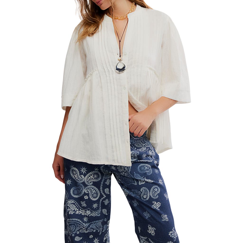 Free People Willow Pintuck Cotton Button-up Shirt In White