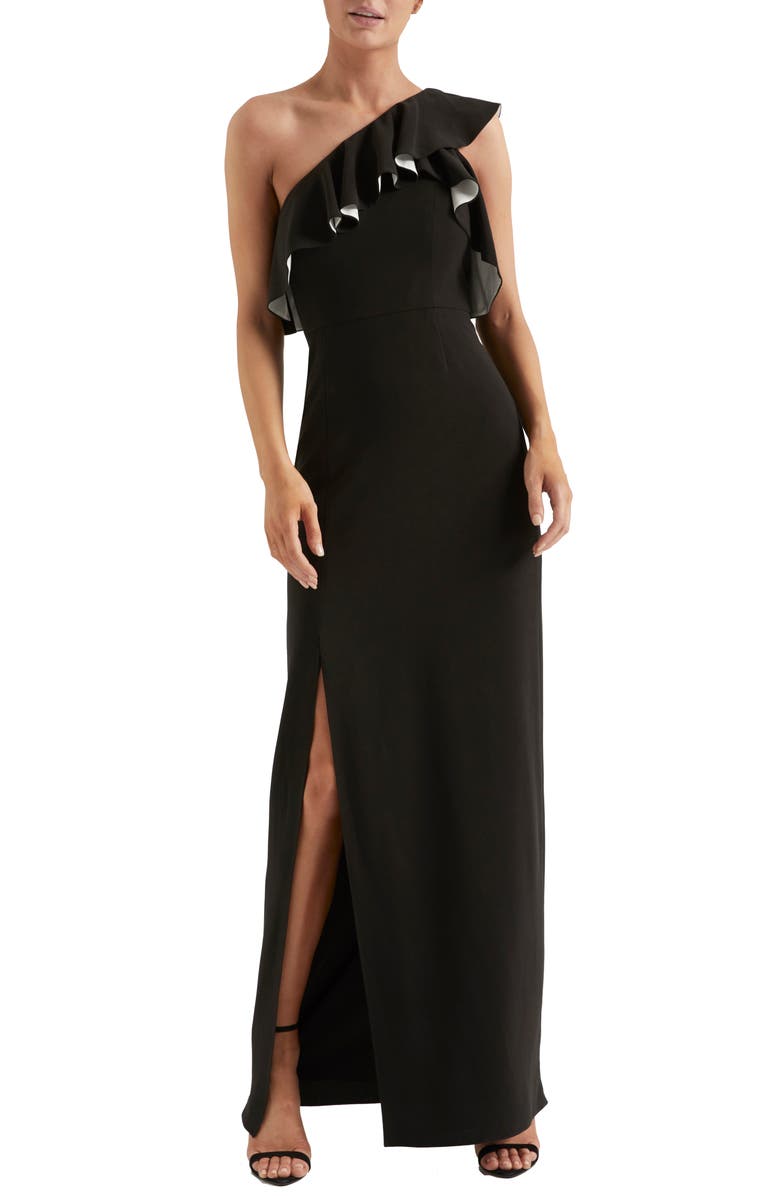 Halston Heritage Flounce Crepe Gown, Main, color, 
