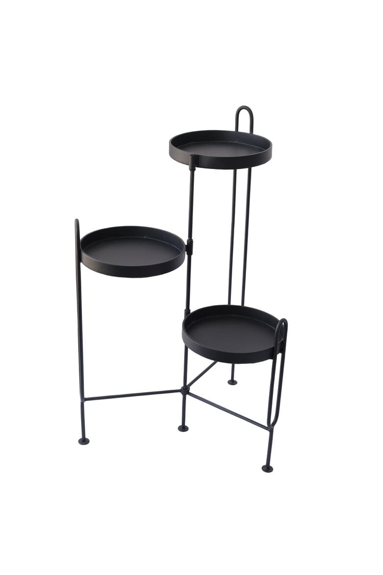 Stand 3 Tier Plant Stand Modern Black Three-Tiered Stand, Tabletop, Living Room, Metal, Black, Indoor Use, Main, color, Black