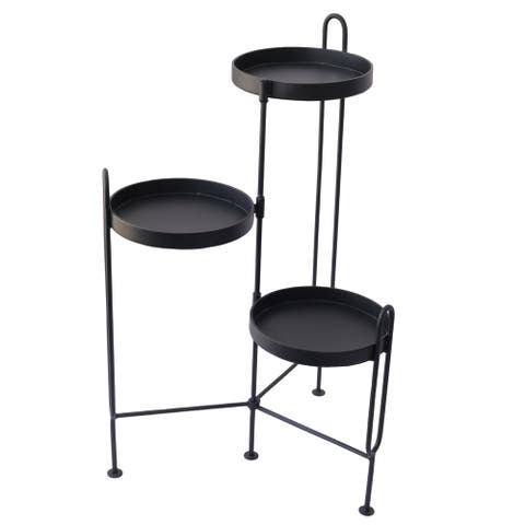 Stand 3 Tier Plant Stand Modern Black Three-Tiered Stand, Tabletop, Living Room, Metal, Black, Indoor Use