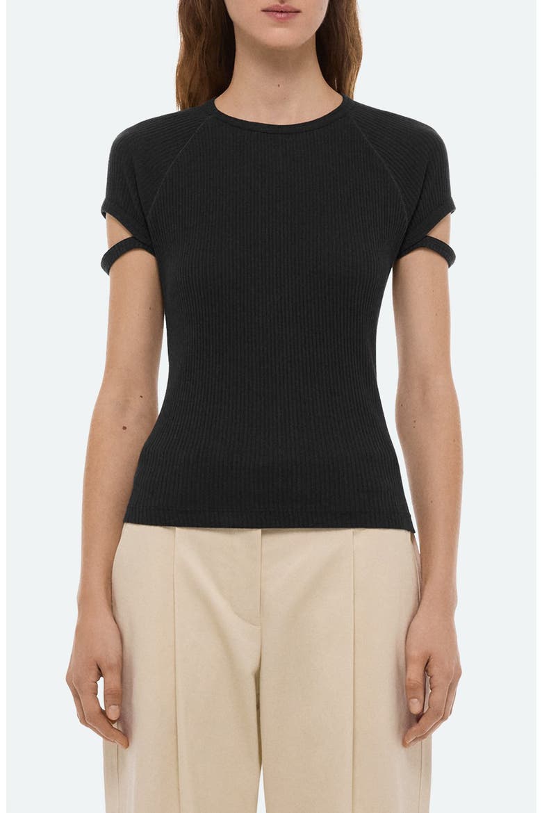 Raglan Sleeve Rib T-Shirt, Main, color, BLACK