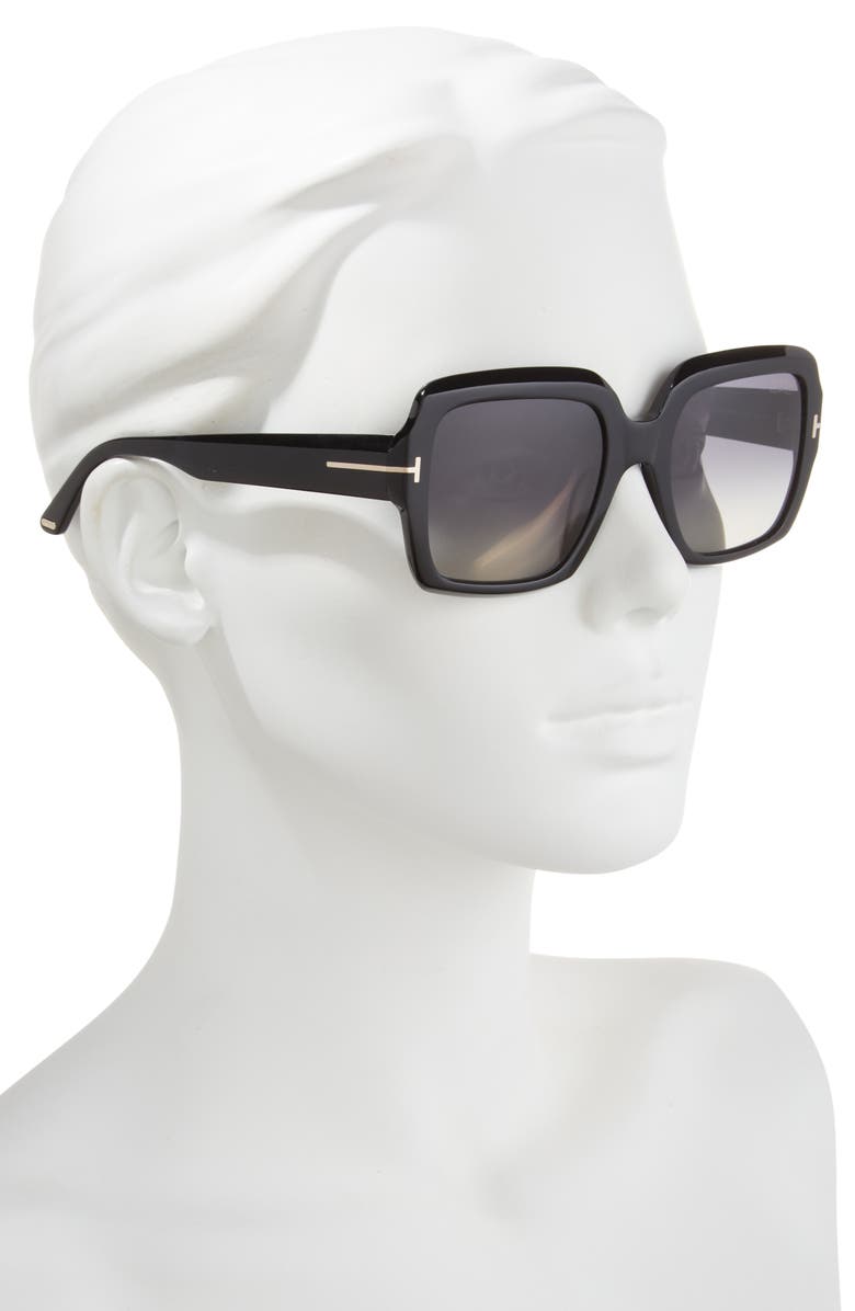 TOM FORD Kaya 54mm Polarized Gradient Square Sunglasses, Alternate, color, Shiny Black/ Eco/ Polar