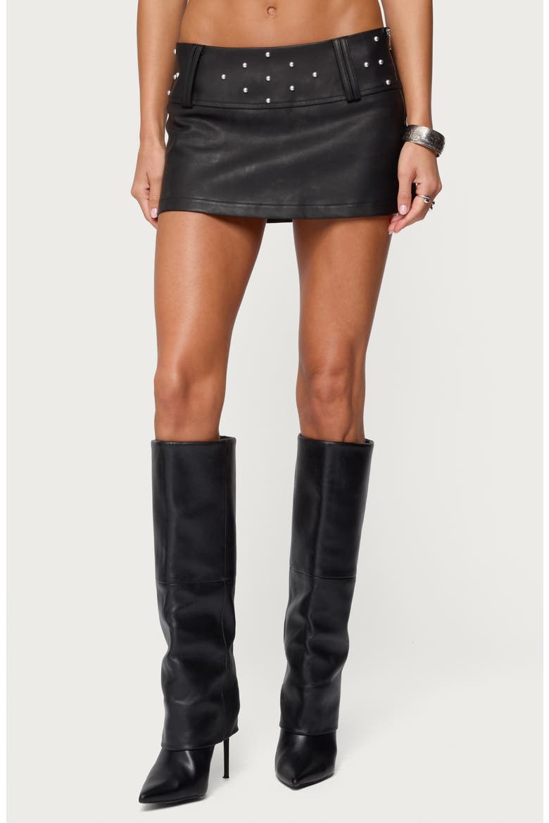 Luella Stud Faux Leather Miniskirt, Main, color, BLACK