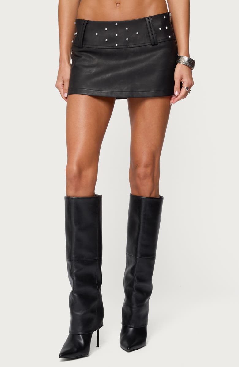 EDIKTED Luella Stud Faux Leather Miniskirt, Main, color, Black