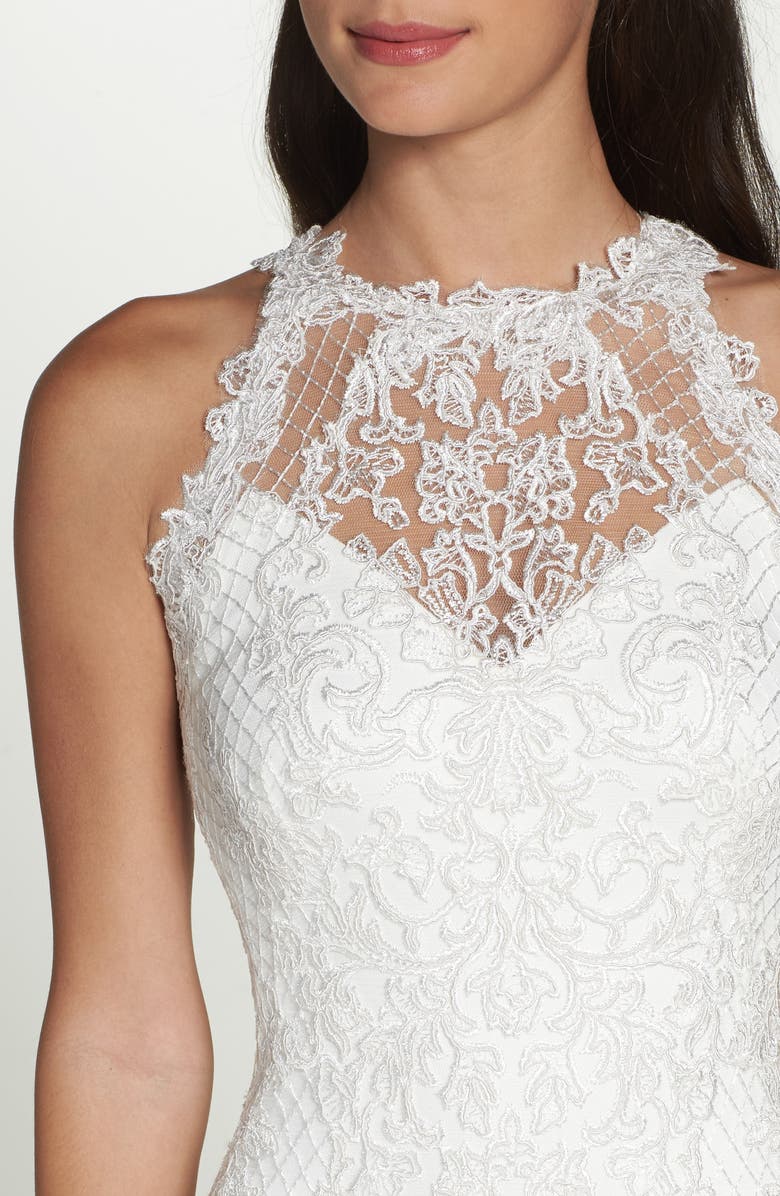 Tadashi Shoji Lace Halter Mermaid Wedding Dress, Alternate, color, 